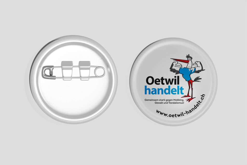 Pin Badge Oetwil am See, gemeinsam gegen Vandalismus, Mobbing und Gewalt